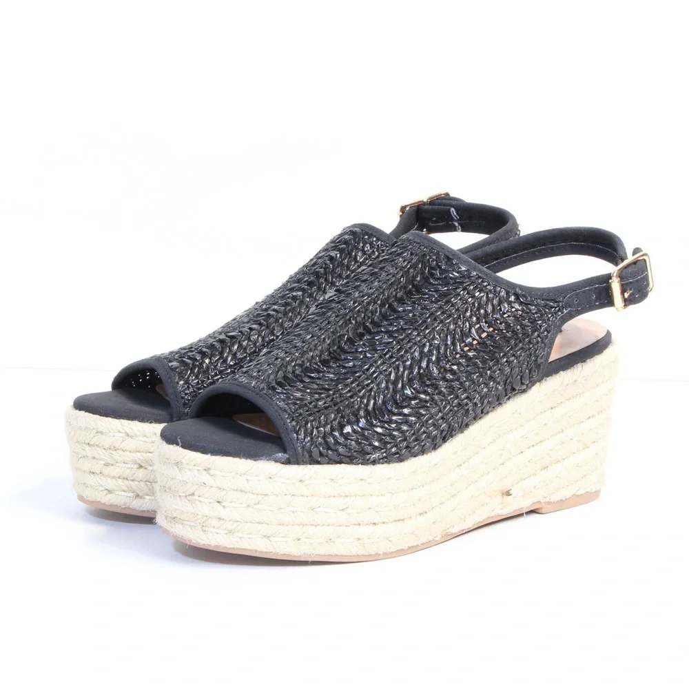 Steven By Steve Madden Black Slingback Buckle Courage Espadrilles Size 5.5